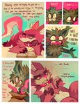  2014 alice_(floraverse) anthro blush book canine cat claws collar comic dialogue dildo duo feline female floraverse fur jacklyn_(floraverse) kemono lying mammal open_mouth purplekecleon red_eyes sex_toy teeth wolf 