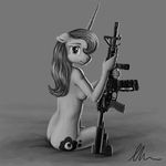  anthro anthrofied breasts butt equine female friendship_is_magic gun horn ihavnoname looking_back mammal monochrome my_little_pony nude plain_background princess_luna_(mlp) ranged_weapon side_boob solo unicorn weapon 