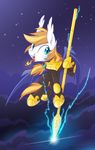  2014 armor bat_pony blue_eyes cute electricity equestria-prevails equine fan_character fangs female feral fire fire_breathing hi_res horse looking_at_viewer mammal membranous_wings my_little_pony pegasus polearm pony slit_pupils solo spear wings 