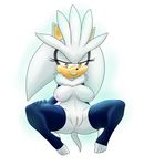  anthro breasts crossgender female full_color gloves hedgehog legwear lipstick looking_at_viewer mammal pussy ravnic sega silver_the_hedgehog simple_background solo sonic_(series) stockings 
