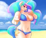  2014 anthro anthrofied bikini breasts cleavage clothed clothing cloud colored cutie_mark equine female food friendship_is_magic hair half-closed_eyes holding horn huebris ice_cream long_hair mammal multicolored_hair my_little_pony navel outside princess_celestia_(mlp) purple_eyes sirmasterdufel sketch solo swimsuit tongue tongue_out unicorn white_body 