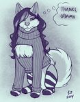  bottomless canine clothed clothing cute dog english_text female feral fluff fluffy fracture hair half-dressed husky keyhole_turtleneck long_hair mammal mosa socks solo sparkledog striped_legwear sweater text thigh_socks 