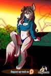  azaleesh bench breasts bush canine clothed clothing curls digital_media_(artwork) dog ear_piercing female green_eyes hair keyhole_turtleneck long_hair looking_at_viewer mammal midriff outside panties paws piercing sitting smile solo sweater table thorai tree tunnel underwear 