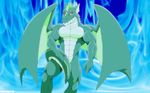  2010 abs anthro biceps covering covering_self dragon fabfelipe fin front_view green_skin looking_at_viewer male muscles nude pecs pose red_eyes scalie smile solo spines standing toned wings 