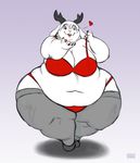  &lt;3 abstract_background anthro big_breasts bra breasts buckteeth clothing female floppy_ears gillpanda inviting jackalope lagomorph legwear lips lipstick looking_at_viewer lucy mammal obese overweight panties seductive smile solo standing stockings underwear 