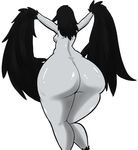  avian big_butt bird black_feathers breasts butt crow dark_souls dark_souls_2 feathers female huge_butt humanoid ornifex overlordzeonmk3 pale_skin plain_background rear_view shiny solo white_background 