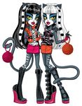  ball_of_yarn big_lips black_hair duo eyeshadow female fingerless_gloves gloves hair lips lipstick looking_at_viewer makeup meowlody monster_high official_art purrsephone sibling sister twins vest werecat what white_hair yarn yellow_eyes 