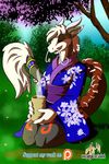  anthro azaleesh chinese clothing digital_media_(artwork) dragon eyes_closed female hikaru horn japanese_clothing kimono longtail sennie symbols tea 
