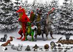 2014 3d cgi christmas daloon dracorex dragon greldon group happy hat holidays male rangarig rangarig_rex santa_hat scalie singing snow varby 