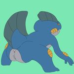  2014 anus big_butt butt female feral looking_at_viewer nintendo plain_background pok&eacute;mon pussy ser_(artist) solo swampert video_games 