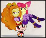  2014 adagio_dazzle_(eg) amber_eyes apple_bloom_(mlp) blonde_hair blossom_(powerpuff_girls) bow equestria_girls equine female fingerless_gloves friendship_is_magic ginger_hair gloves group hair horse human lifting looking_at_viewer mammal my_little_pony ohohokapi orange_hair pink_eyes plain_background pony purple_eyes red_hair spikes white_background 