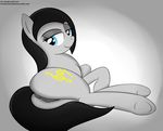  anus ardupi bedroom_eyes black_hair blue_eyes clitoris cutie_mark equine fan_character female fur grey_fur hair hi_res hooves horse long_hair looking_at_viewer looking_back lying mammal my_little_pony pony presenting puffy_anus pussy rear_view smile solo 