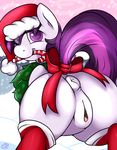  abstract_background anus bedroom_eyes bow candy_cane christmas clitoral_winking clitoris equine fan_character female fur hair hat holidays horse legwear long_hair looking_at_viewer looking_back mammal meggchan my_little_pony one_eye_closed pom_hat pony presenting puffy_anus purple_eyes purple_hair pussy raised_tail rear_view santa_hat smile solo stockings two_tone_hair white_fur wink wreath 
