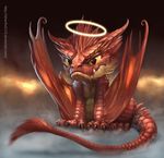  2014 ambiguous_gender angel cute dragon feral halo red_scales scalie silverfox5213 smaug solo the_hobbit wings 