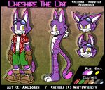  amuzoreh anthro boots cat cheshire_thaddeus_felonious clothing eyewear feline fur goggles hawaiian_shirt male mammal model_sheet pink_fur purple_fur shorts stripes 