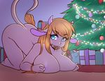  2014 all_fours anthro ass_up big_breasts blue_eyes bovine breasts brown_hair christmas christmas_lights christmas_tree cookie female gift hair holidays horn huge_breasts long_hair looking_at_viewer mammal nipple_pinch nipples nude pink_nipples solo tree zyira 