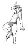  air_bubble anthro black_and_white bulge byondrage clothed clothing digital_media_(artwork) grey_bottomwear greyscale half-dressed male mammal monochrome mustelid otter pose solo speedo swimsuit topless underwater water 