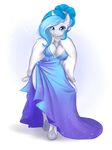  &lt;3 absurd_res anthro big_breasts blue_eyes blue_hair breasts cat-named-fish cleavage clothed clothing digital_media_(artwork) dress equine fan_character female fur hair hi_res horn long_hair looking_at_viewer mammal my_little_pony plain_background smile solo standing two_tone_hair unicorn white_fur 