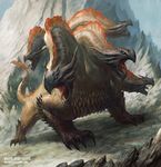  ambiguous_gender crest feral front_view horn hydra johann_bodin looking_away magic_the_gathering monster mountain multi_head official_art outside quadruped roaring solo spikes 