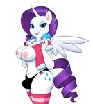  2014 animated anthro anthrofied big_breasts blinking blue_eyes breasts bulge clothing commissionedbutts dickgirl equine eyelashes eyeshadow friendship_is_magic fur hair horn intersex jacket looking_at_viewer makeup mammal my_little_pony navel nipples panties plain_background purple_hair rarity_(mlp) smile socks solo striped_legwear underwear white_background white_fur winged_unicorn wings 