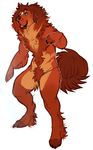  anthro blue_eyes brown_fur canine dog ear_piercing fluff fur hoot male mammal mastiff nude open_mouth piercing plain_background smile solo standing 