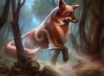  adam_paquette ambiguous_gender canine feral forest fox macro magic_the_gathering mammal markings nature official_art outside solo tree 