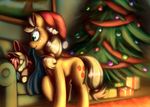  apple_bloom_(mlp) applejack_(mlp) christmas cute duo earth_pony equine female feral friendship_is_magic gift hat holidays horse mammal my_little_pony otakuap pony sibling sisters sleeping tree 