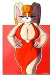 2014 anthro big_breasts breasts cleavage clothed clothing dress female huge_breasts lagomorph mammal milf mother parent rabbit sega smile solo sonic_(series) supersonicrulaa vanilla_the_rabbit 