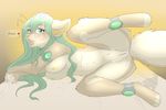  &lt;3 2014 anthro anus blush breasts canine collar emerald female fluffy_tail fox fur green_eyes green_hair hair looking_at_viewer mammal nipples open_mouth pussy pussy_juice saetia solo spread_legs spreading text wet 