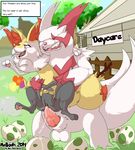  ahegao anthro balls braixen branches canine cradling cum cum_in_pussy cum_inside daycare detailed_background duo egg english_text eyes_closed female fence feral flower fox fucked_silly fur grass gutter hi_res holding house leaves male mammal melkiah mongoose mountain nintendo orgasm outside paws penetration penis plant pok&eacute;mon pussy pussy_juice red_eyes rock sex sign straight tan text tongue tongue_out tree vaginal vaginal_penetration video_games white_fur yellow_fur zangoose 