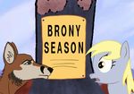  angry animated blue_background brown_fur canine derpy_hooves_(mlp) duo felixspeagel female fox friendship_is_magic fur green_eyes grey_fur male mammal my_little_pony parody plain_background what yellow_eyes 