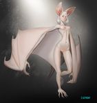  albino areola bat breasts claws doctorproxy female hair long_arms long_ears mammal nipples nude pussy red_eyes solo spikes white_hair wings 