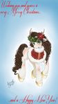  blush brown_hair card christmas english_text equine fan_character female feral flower freckles friendship_is_magic green_eyes hair holidays horn looking_at_viewer mammal my_little_pony plain_background plant signature solo text unknown_artist unknown_artist_signature wreath 
