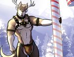  anthro antlers bell bgn bulge candy candy_cane cane cervine chaps christmas clothing costume deer festive harness holidays horn hybrid jock jockstrap kangaroo male mammal marsupial muscles noodles_and_beef ozzy_(character) reindeer solo straps thong underwear 