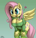  &lt;3 2014 anthro anthrofied big_breasts blush breasts cleavage clothed clothing cutie_mark equine female fluttershy_(mlp) friendship_is_magic fur hair keyhole_turtleneck legwear mammal my_little_pony open_mouth panties pegasus pink_hair solo stockings sweater teal_eyes underwear wings yellow_fur zed001 