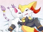  2014 anthro bandai bdsm bondage bound braixen canine cat clyndemoon digimon duo feline female fox gatomon lesbian mammal nintendo nude piercing pok&eacute;mon pussy spreading video_games 