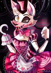  &lt;3 2014 animatronic anthro black_nose canine clothed clothing cute dark detailed_background dress female five_nights_at_freddy&#039;s five_nights_at_freddy&#039;s_2 fox fur hat hook looking_at_viewer machine mammal mangle_(fnaf) mechanical ribbons robot rotodisk solo white_fur wires yellow_eyes 