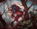  ambiguous_gender canine feral forest looking_at_viewer lucas_graciano magic_the_gathering mammal nature official_art outside snarling solo stalking star teeth tree tusks wolf 