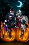  2014 anthro breasts cat ceri dress duo eliana-asato feline female fire forest fur glowing grey_fur hair halloween high_heels holidays jwp magic_user mammal moon night nipples outside pirate pumpkin purple_eyes purple_fur sitting smile star starry_sky tree white_hair witch yana yellow_eyes 