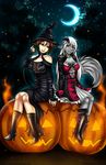  2014 anthro brown_hair cat ceri dress duo eliana-asato feline female fire forest fur glowing green_eyes grey_fur hair halloween high_heels holidays human jwp magic_user mammal moon night outside pirate pumpkin purple_eyes sitting smile star starry_sky tree white_hair witch yana 