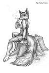  2014 amphibian anthro canine drink female fox frog kekpafrany mammal solo traditional_media_(artwork) treestump 