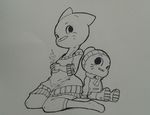  ambiguous_gender anthro black_and_white cat duo feline female mammal monochrome nicole_watterson pen_(artwork) sweater the_amazing_world_of_gumball traditional_media_(artwork) vono winter young 