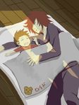  character_name child father_and_son kratos_aurion lloyd_irving male_focus multiple_boys red_shirt sakasa_majirou shirt sleeping spoilers tales_of_(series) tales_of_symphonia 