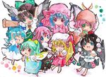  barefoot chibi cirno daiyousei flandre_scarlet geta hat head_wings koakuma multiple_girls mystia_lorelei reiuji_utsuho remilia_scarlet shameimaru_aya shoukimaru tengu-geta touhou wings 