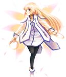  blonde_hair blue_eyes chakram collet_brunel long_hair pantyhose standing standing_on_one_leg tales_of_(series) tales_of_symphonia weapon wings yakusa 