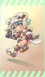  arm_cannon busou_shinki gloves green_eyes green_hair helmet maochao sankuma solo tail thighhighs weapon 