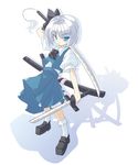  blue_eyes dual_wielding holding katana konpaku_youmu short_hair silver_hair solo sword touhou touya_(the-moon) weapon 