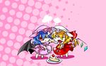  :&lt; =_= bad_id bad_pixiv_id bat_wings blonde_hair blue_hair cake chibi eiri_(eirri) flandre_scarlet food fork hat knife multiple_girls one_side_up open_mouth pastry ponytail red_eyes remilia_scarlet short_hair siblings sisters touhou wallpaper wings 