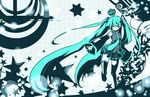  aqua_hair bad_id bad_pixiv_id crown detached_sleeves hatsune_miku headphones long_hair necktie skirt solo sss3 star thighhighs twintails very_long_hair vocaloid zettai_ryouiki 