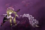  bad_id bad_pixiv_id barefoot blonde_hair elbow_gloves eyes fan gap geike gloves hat long_hair solo touhou yakumo_yukari yellow_eyes 